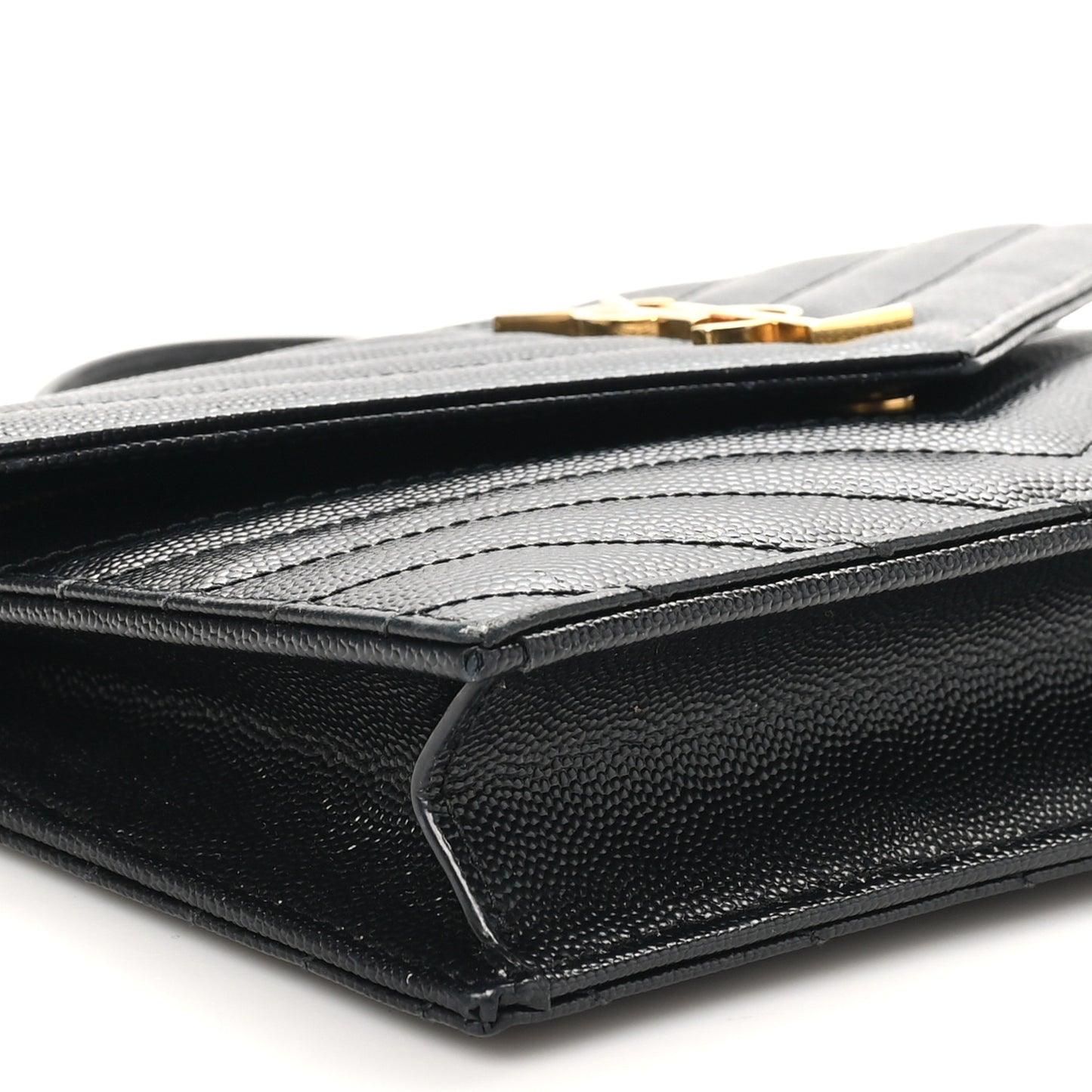 Grain De Poudre Matelasse Chevron Monogram Envelope Chain Wallet Black