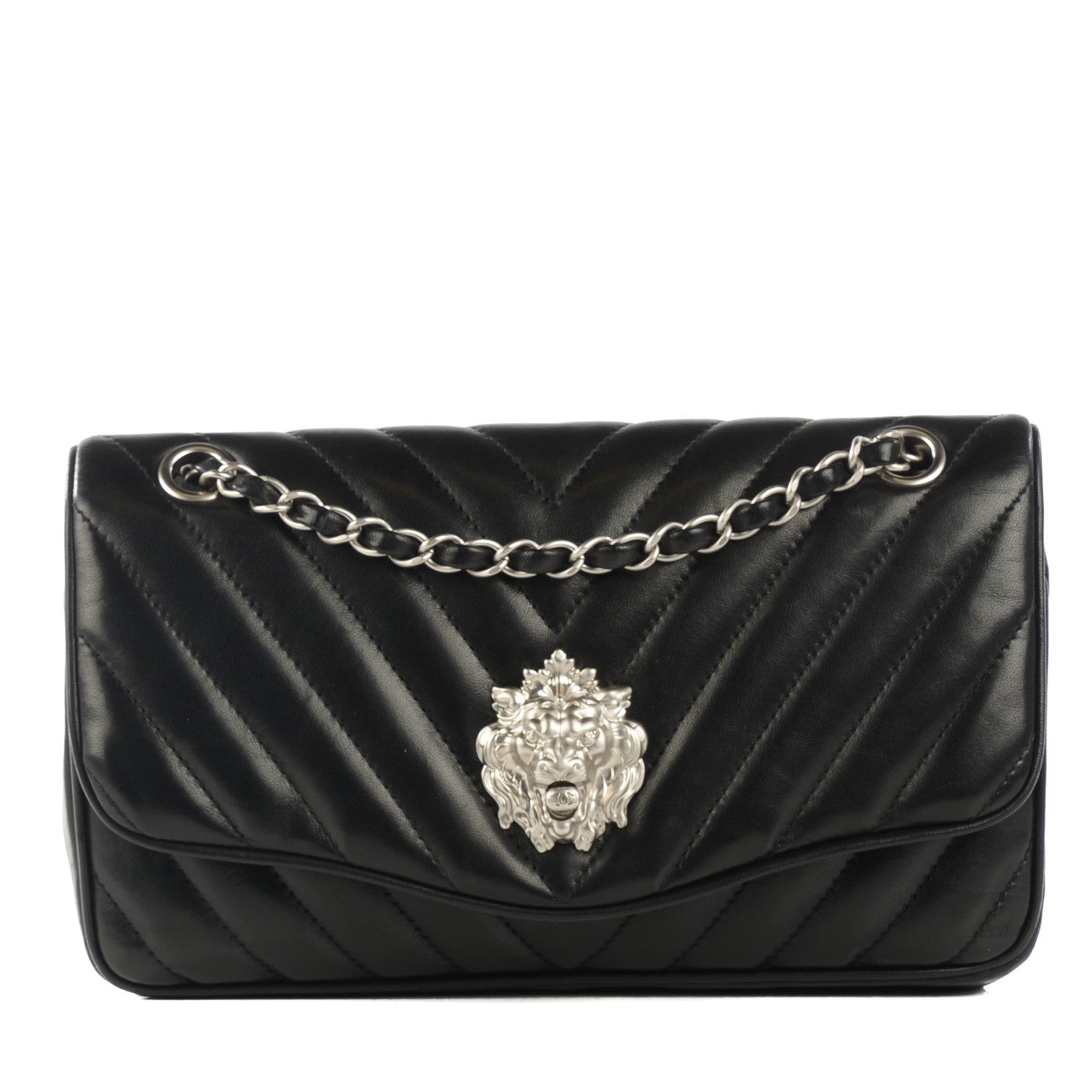 Chanel Lambskin Chevron Medium Leo Lion Flap Black 1 of 8