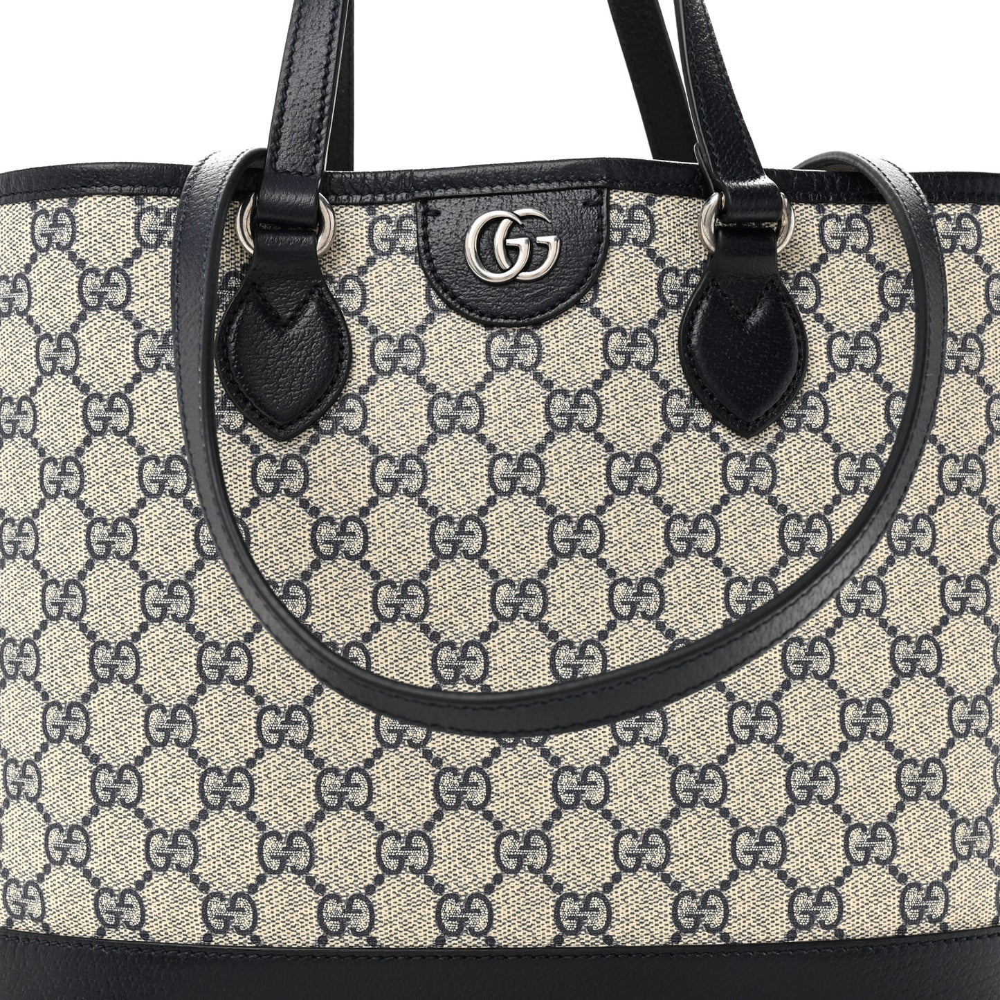 GG Supreme Monogram Textured Dollar Calfskin Medium Ophidia Shoulder Tote Bag Beige Blue