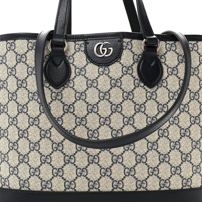 Gucci GG Supreme Monogram Textured Dollar Calfskin Medium Ophidia Shoulder Tote Bag Beige Blue 8 of 11