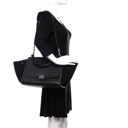Celine Drummed Calfskin Suede Medium Trapeze Black 3 of 10
