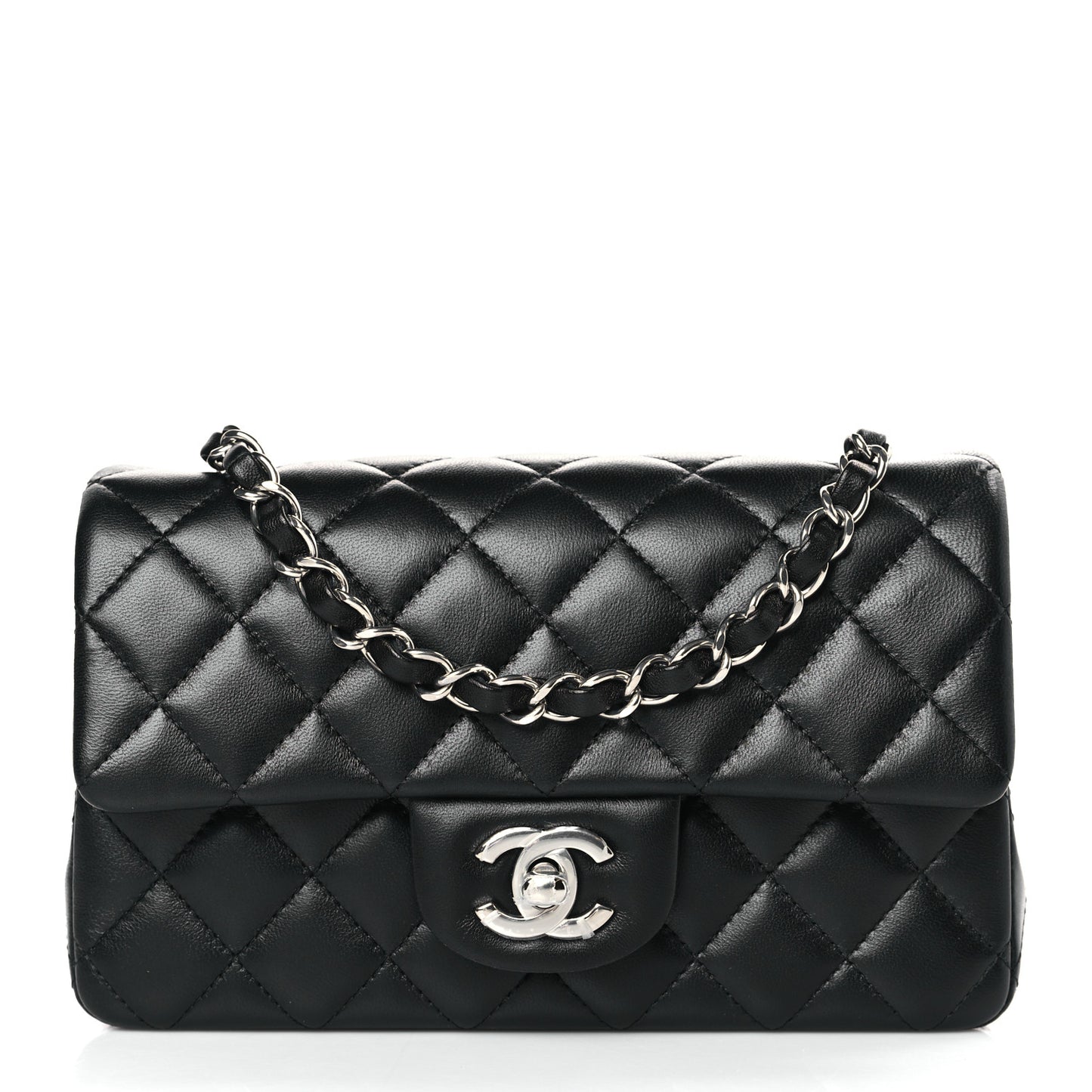 Lambskin Quilted Mini Rectangular Flap Black