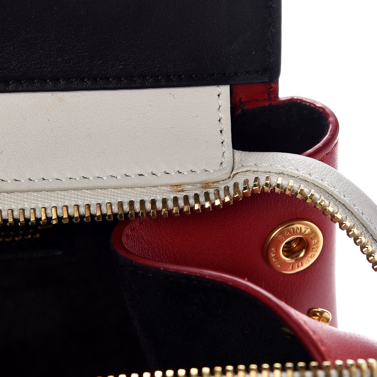Saint Laurent Calfskin Small Cabas Rive Gauche Bag Black Red Yellow White 9 of 14