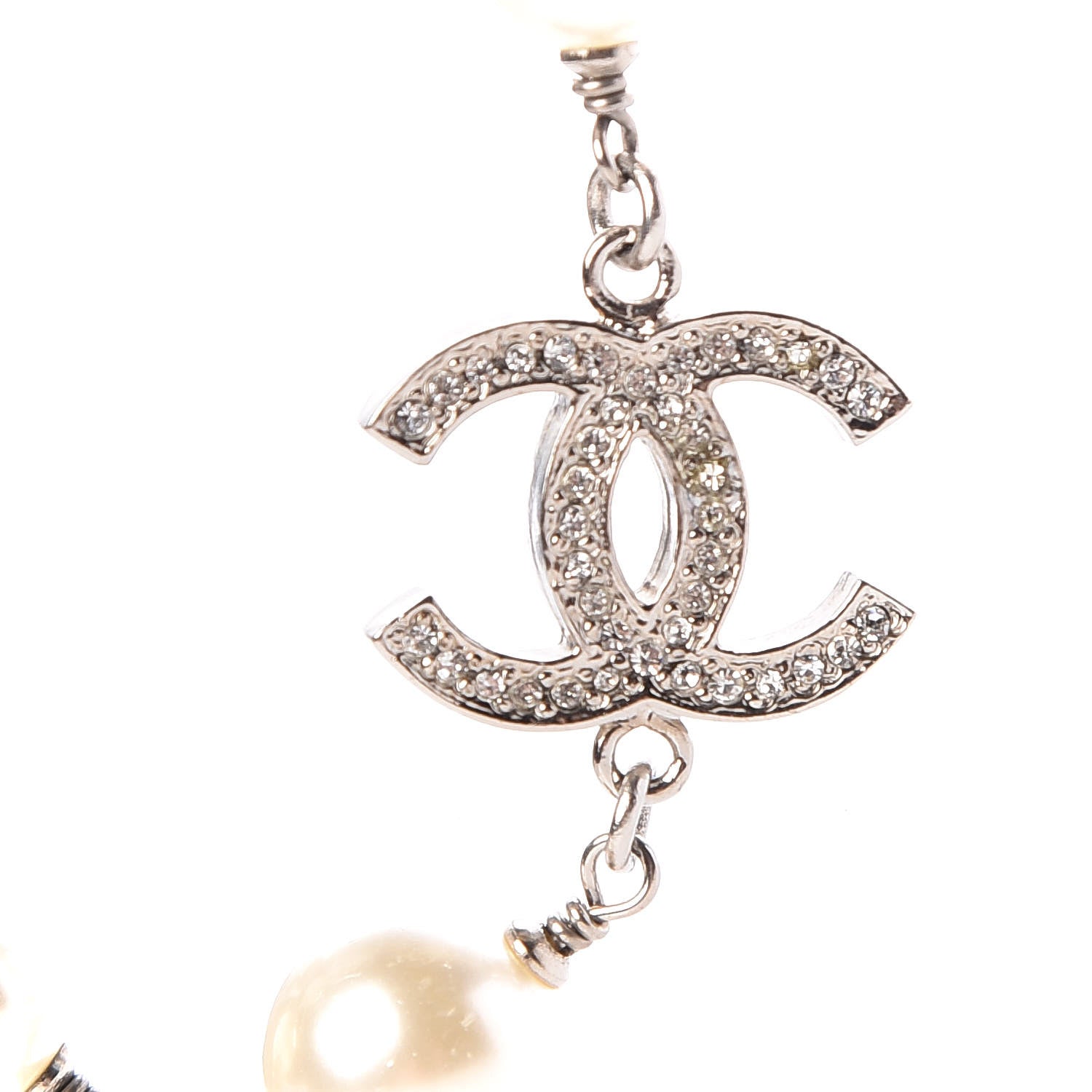 Chanel Crystal Pearl CC Long Necklace Silver 5 of 6