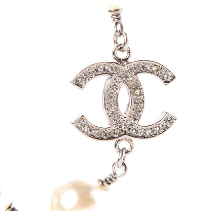 Chanel Crystal Pearl CC Long Necklace Silver 5 of 6