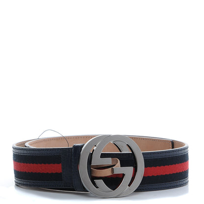 Gucci Calfskin Web Interlocking G Belt 75 30 Blue 1 of 8