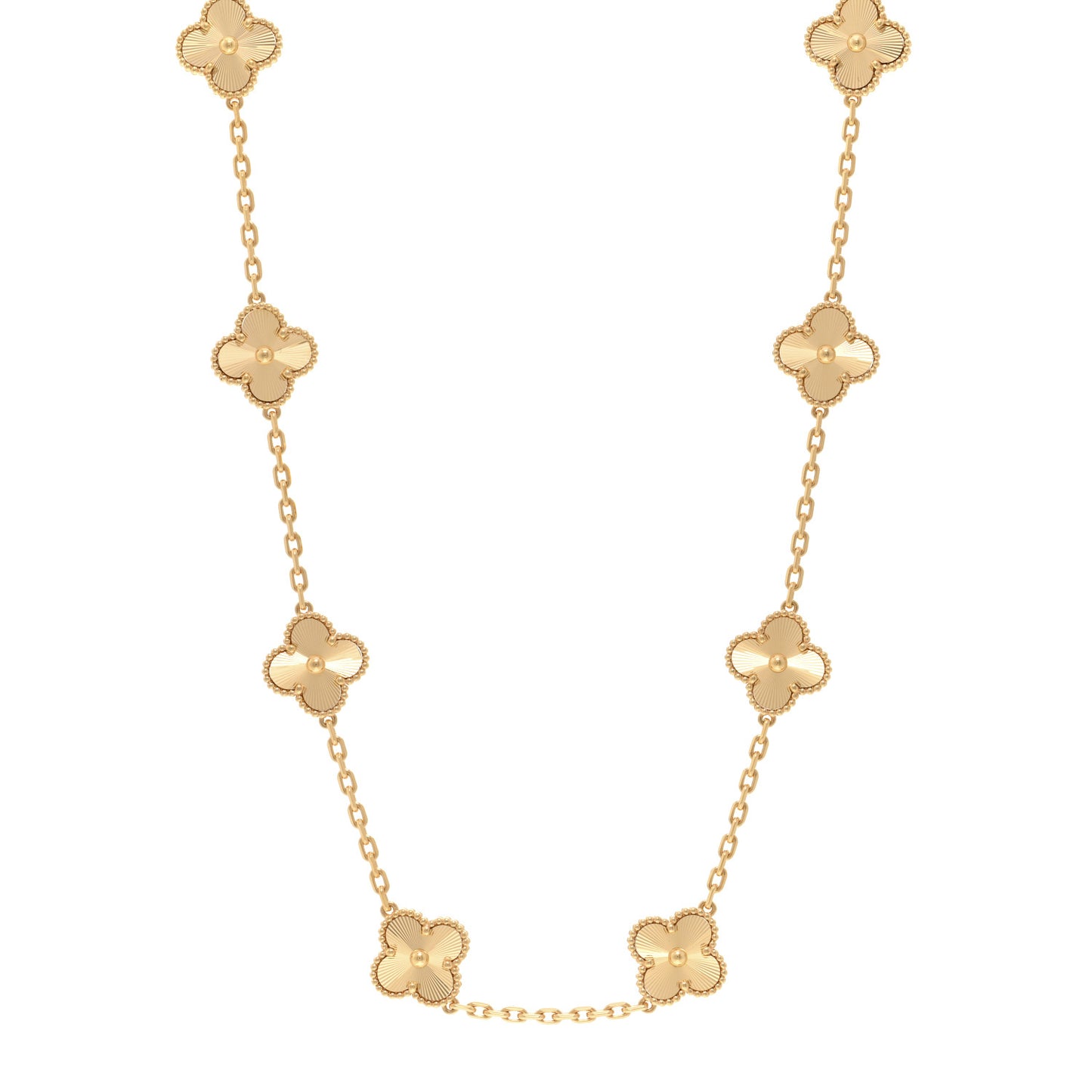 18K Yellow Gold 10 Motifs Guilloche Vintage Alhambra Necklace