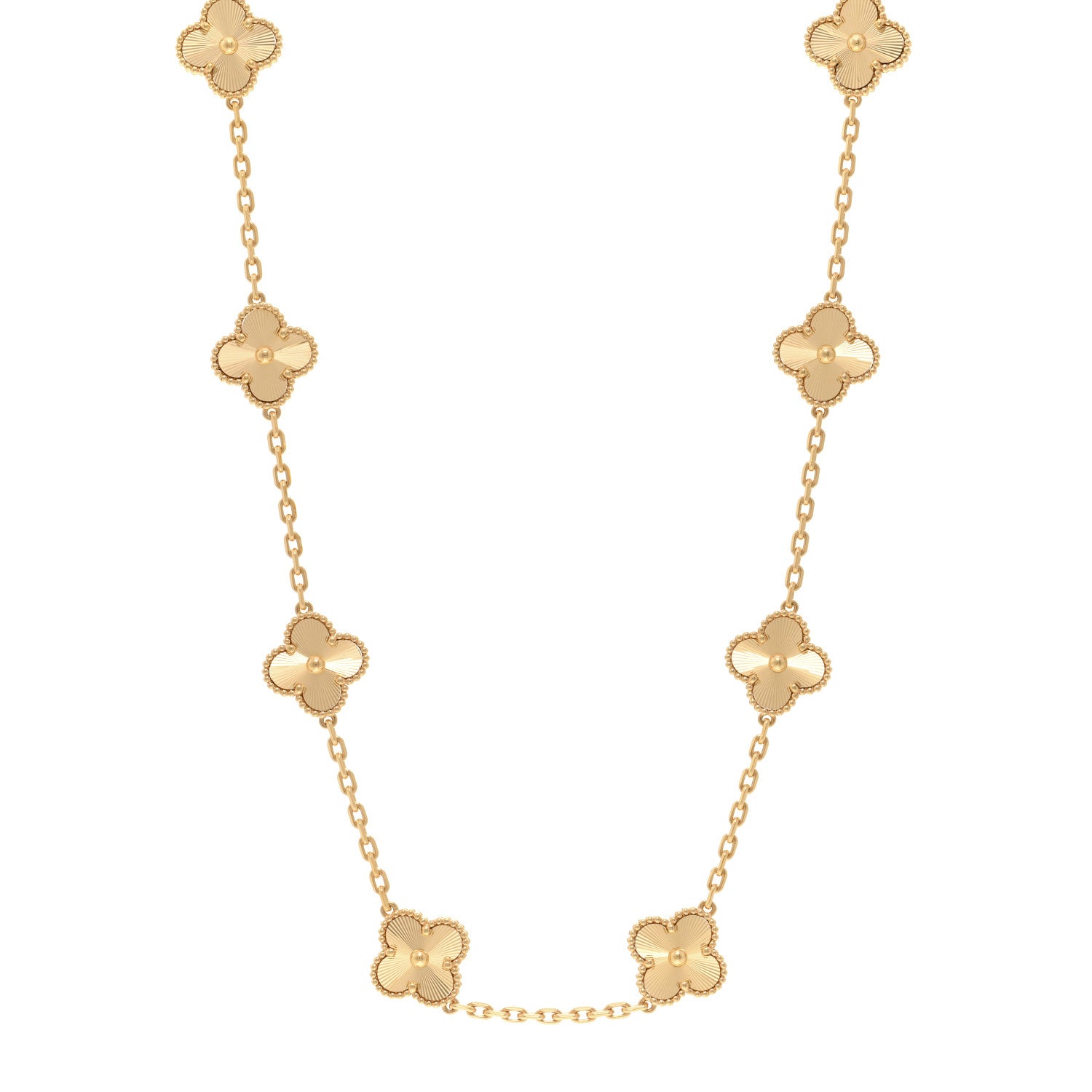 Van Cleef & Arpels 18K Yellow Gold 10 Motifs Guilloche Vintage Alhambra Necklace 1 of 5