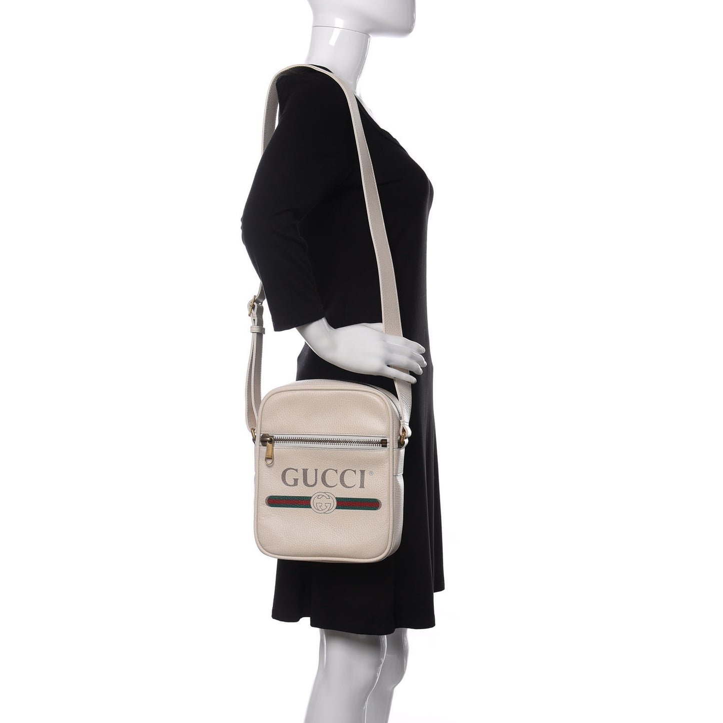 Grained Calfskin Logo Messenger Bag White