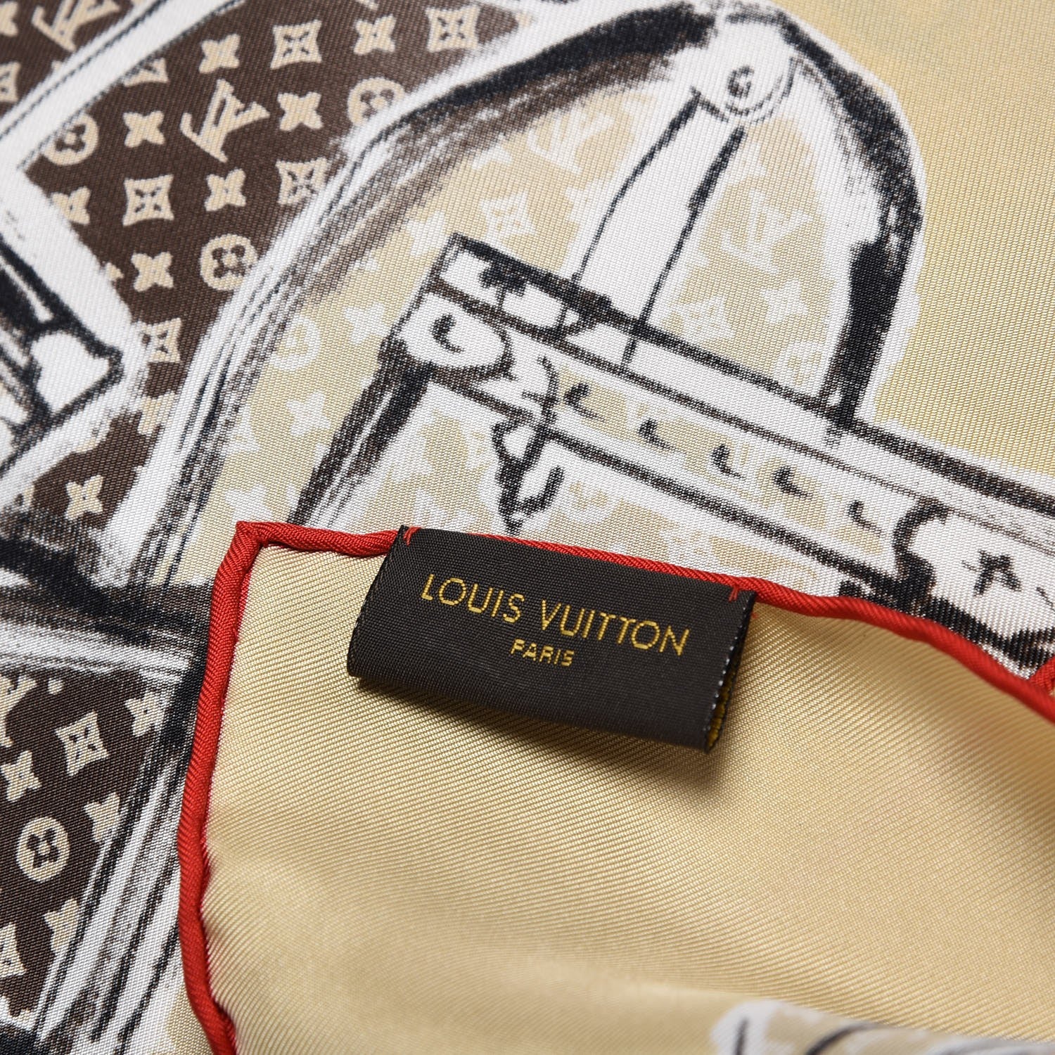 Louis Vuitton Silk Monogram Trunks Square Scarf Brown 4 of 5