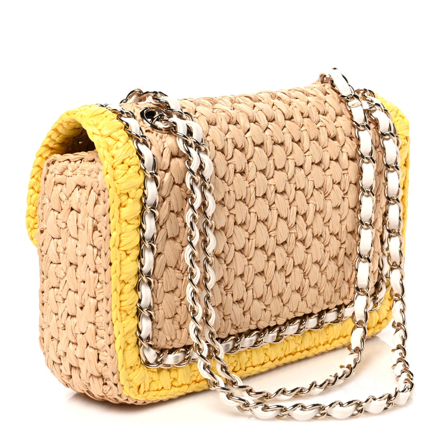 Raffia Chain Venice Beach Flap Bag Beige Yellow