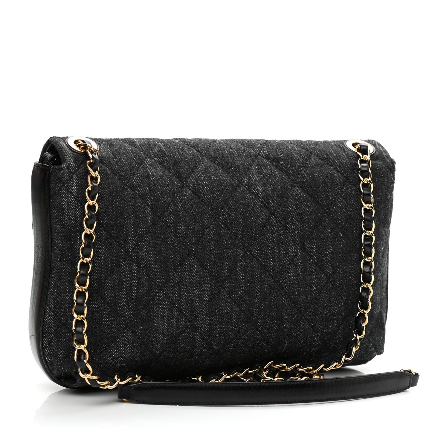 Denim Calfskin Quilted Small Flap Black