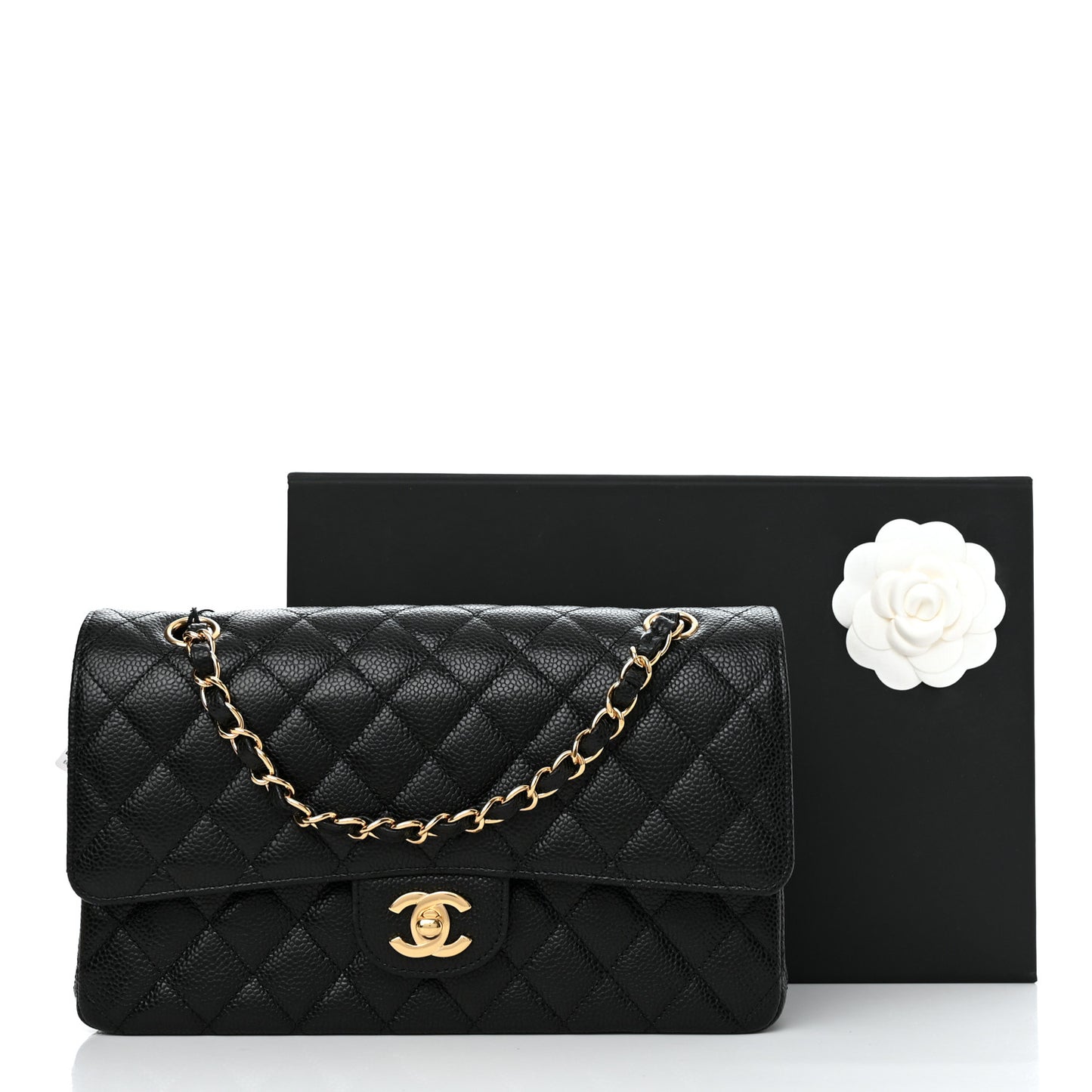 Caviar Quilted Medium Double Flap Black