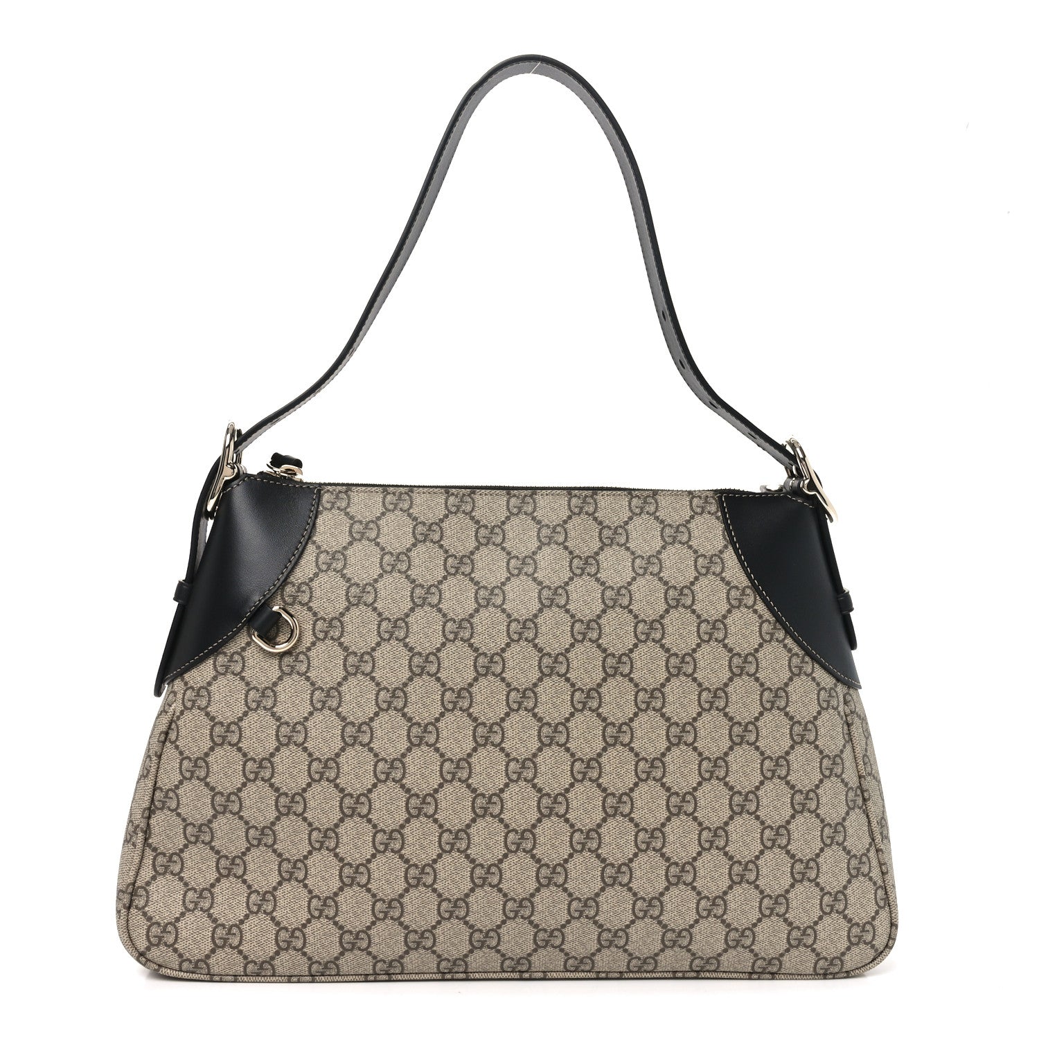 Gucci GG Supreme Monogram Emblem Medium Shoulder Bag Beige Ebony Black 1 of 9