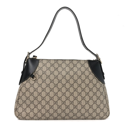 Gucci GG Supreme Monogram Emblem Medium Shoulder Bag Beige Ebony Black 1 of 9
