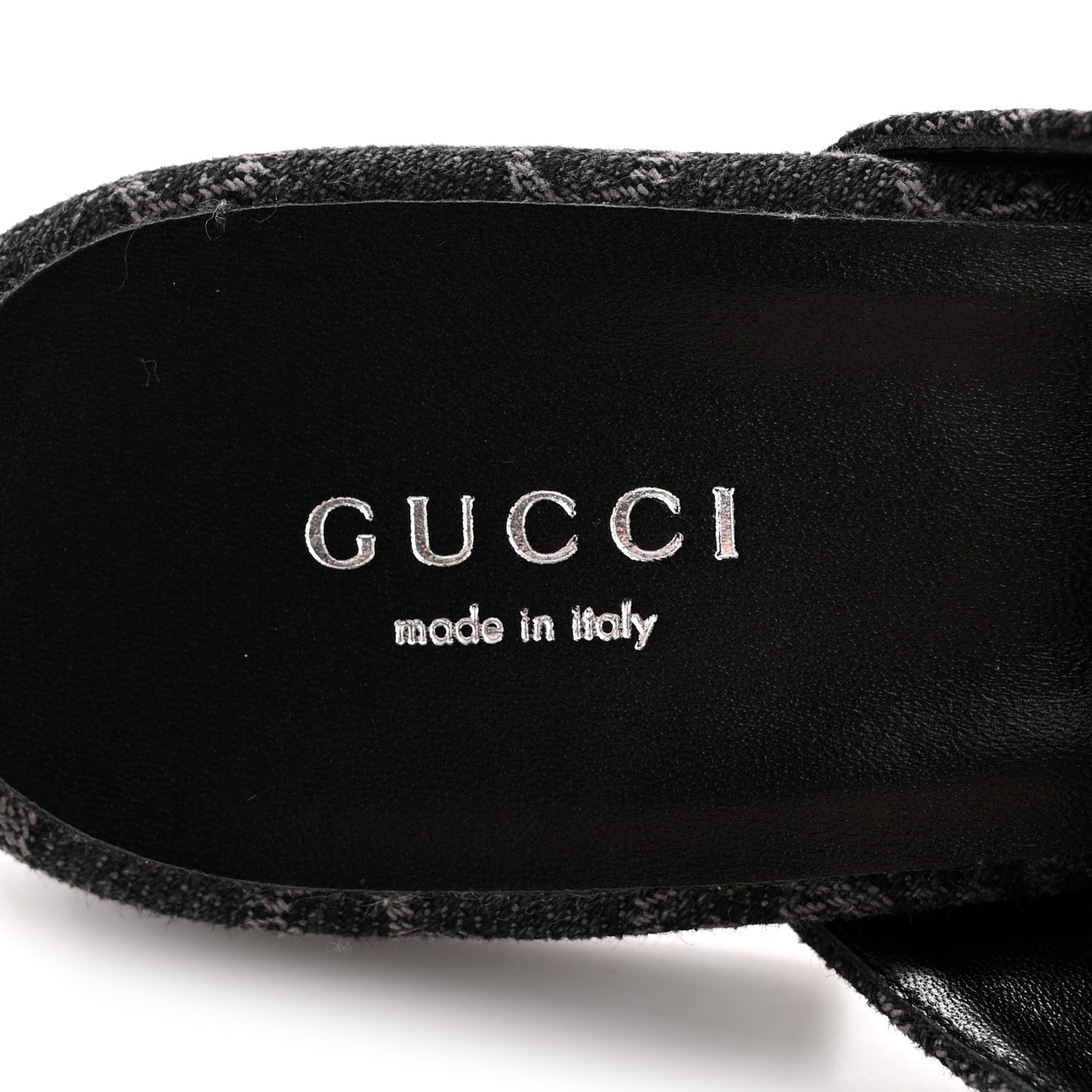 New Denim GG Malaga Kid Womens Princetown Slippers 36 Grey Black