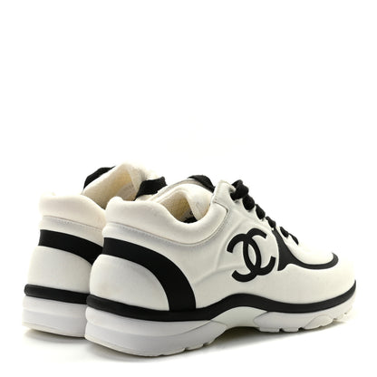 Chanel Nylon Suede Calfskin Womens CC Sneakers 38 White Black 4 of 8