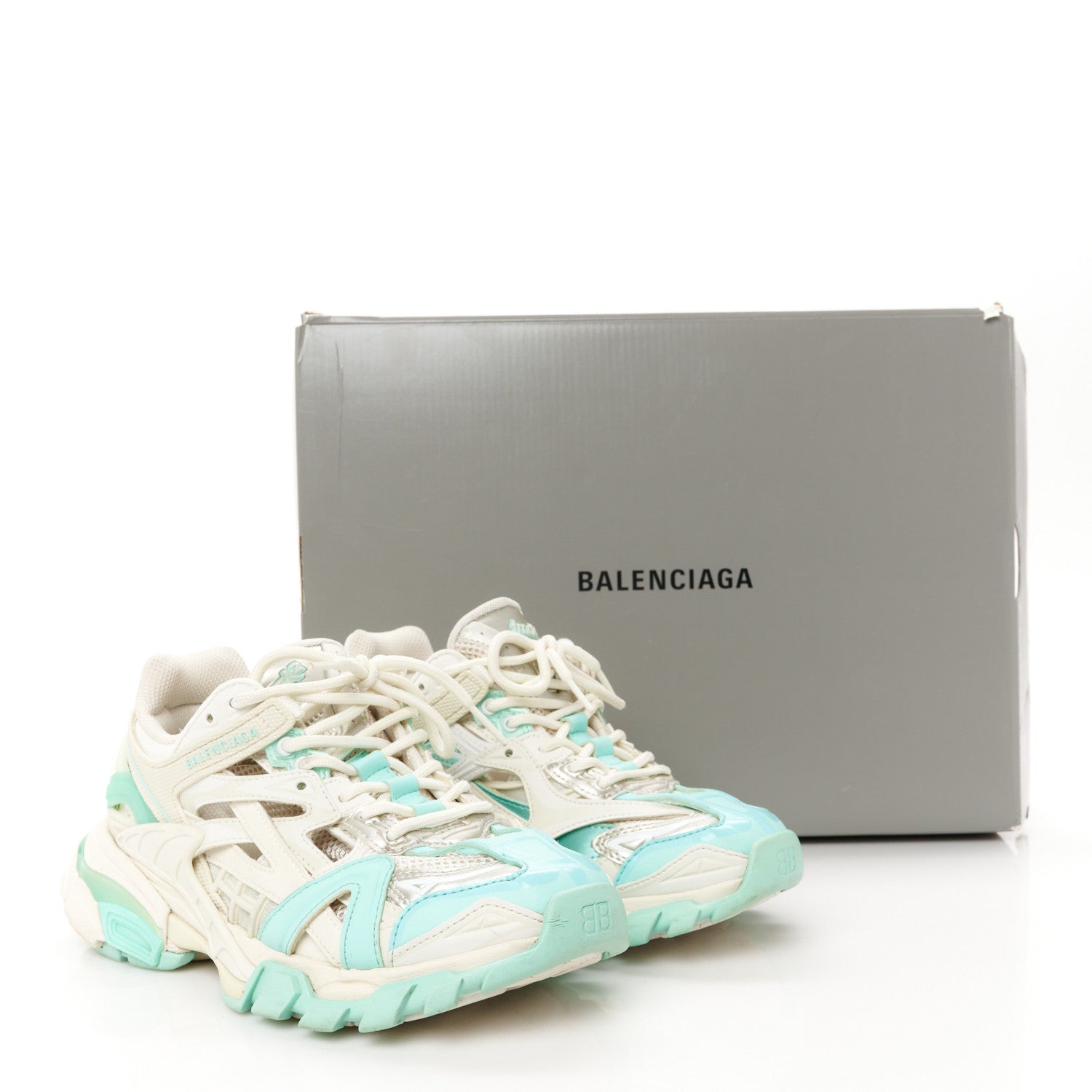Balenciaga Rubber Mesh Tri-Color Womens Track.2 Open Sneakers 36 Mint Light Beige Grey 10 of 10