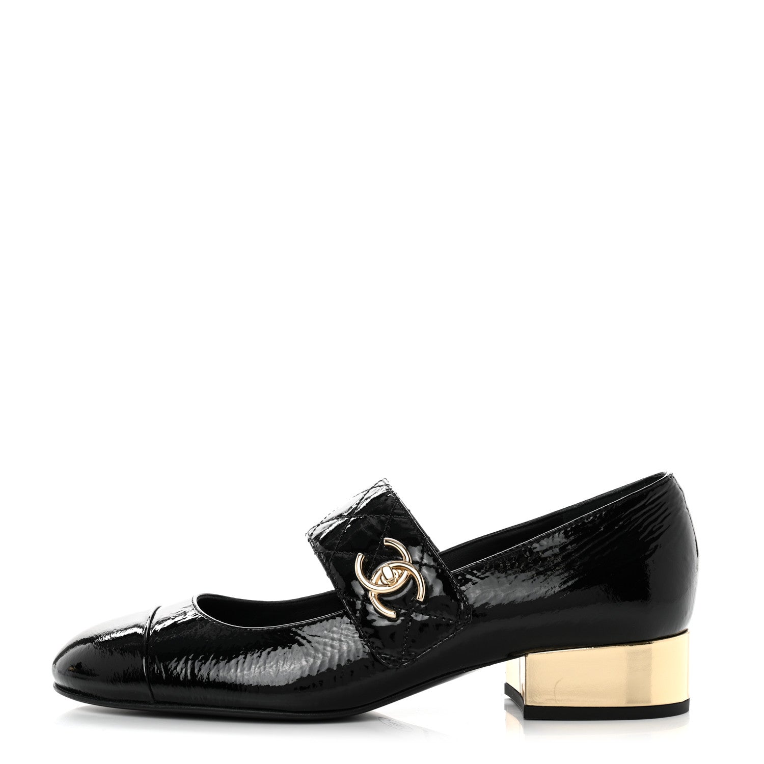 Chanel Patent Goatskin Cap Toe Mary Janes 38.5 Black 1 of 11