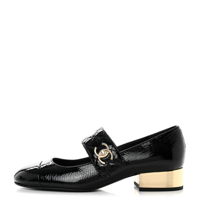 Chanel Patent Goatskin Cap Toe Mary Janes 38.5 Black 1 of 11
