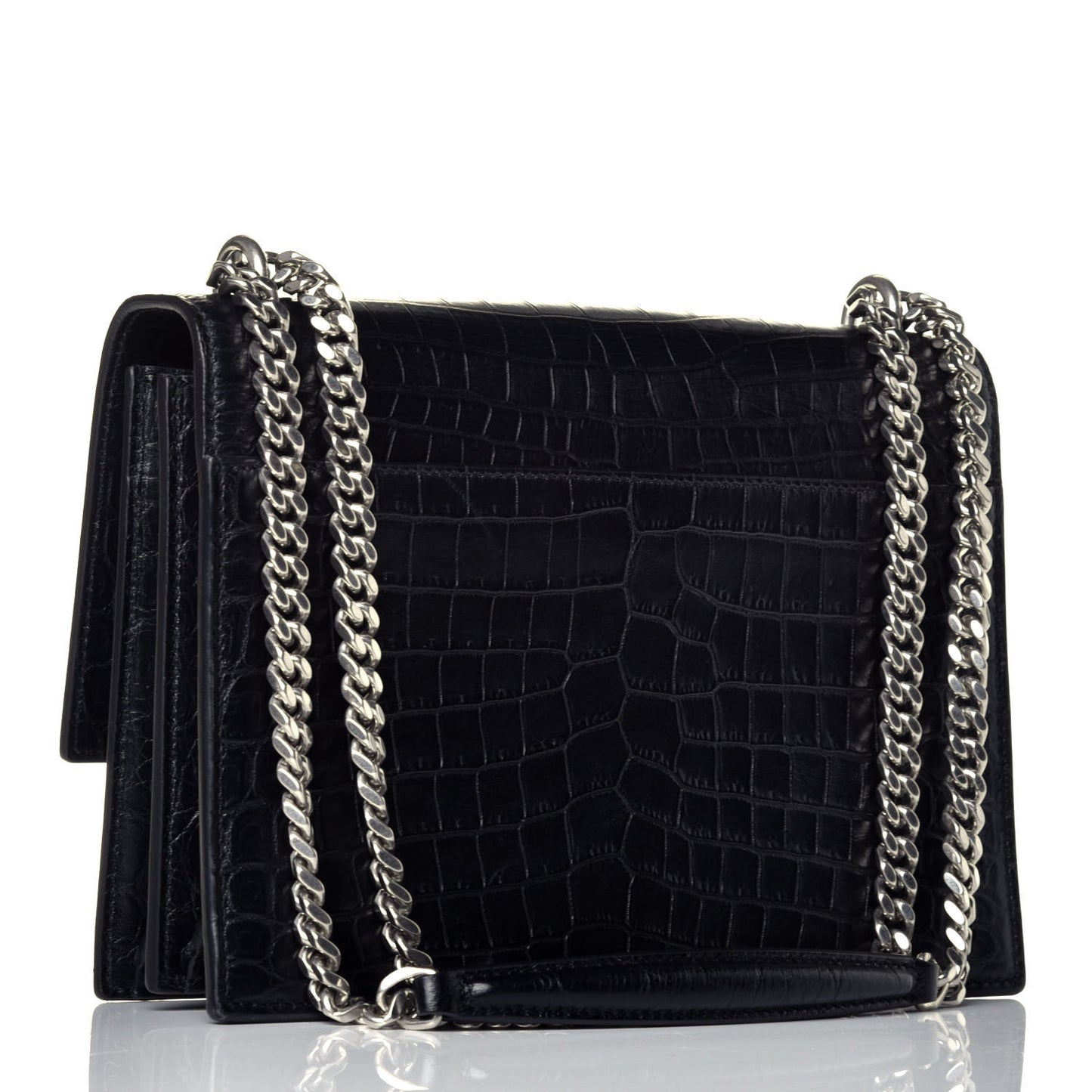Calfskin Crocodile Embossed Medium Monogram Sunset Black