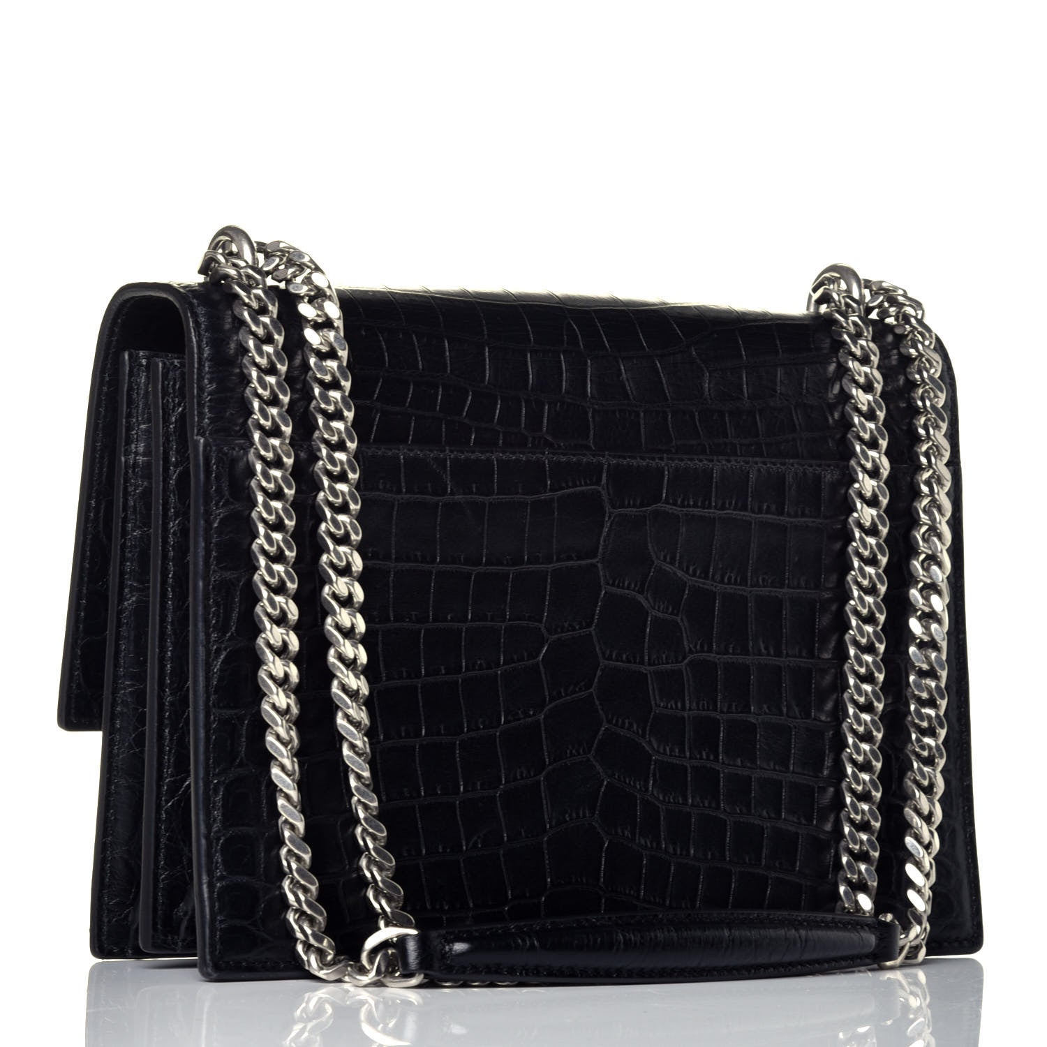 Saint Laurent Calfskin Crocodile Embossed Medium Monogram Sunset Black 3 of 8