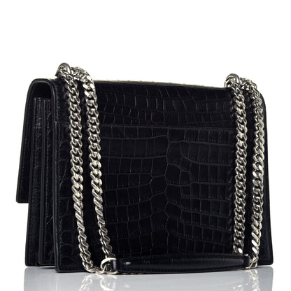 Saint Laurent Calfskin Crocodile Embossed Medium Monogram Sunset Black 3 of 8