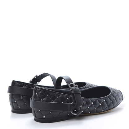 Valentino Garavani Crackled Lambskin Rockstud Spike Captoe Ballerina Flats 37 Black 4 of 8