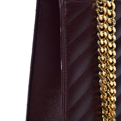 Saint Laurent Grain De Poudre Matelasse Chevron Large Monogram Satchel Rouge Legion 9 of 12