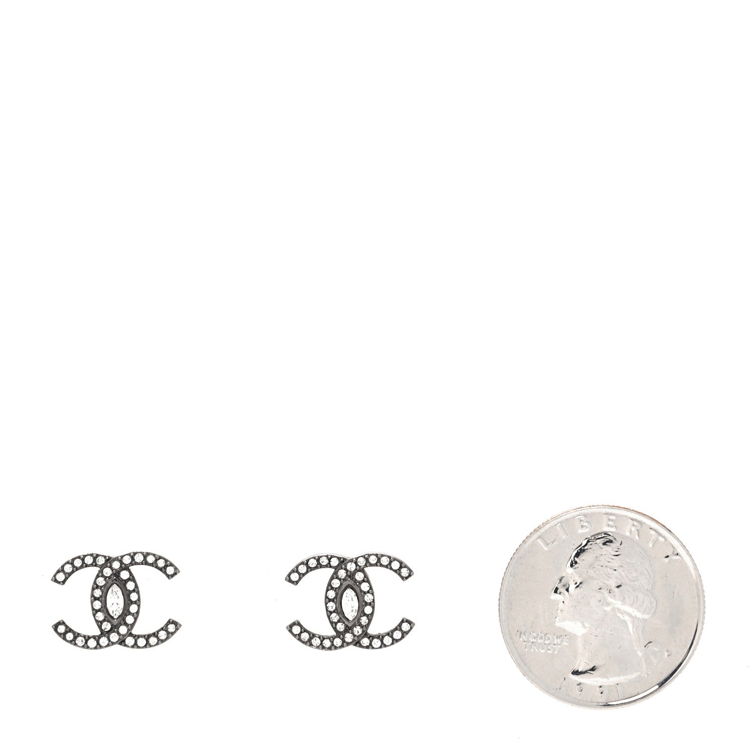 Chanel Ruthenium Crystal CC Earrings Silver 2 of 4