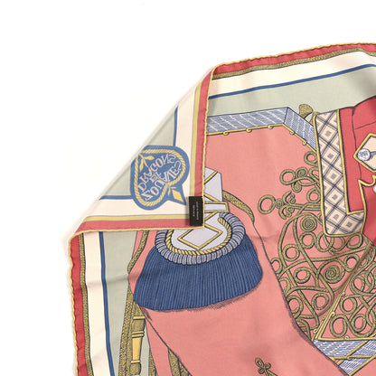 Hermes Washed Silk Zouaves Et Dragons Scarf 90 Vieux Rose Vert Bleu 5 of 5