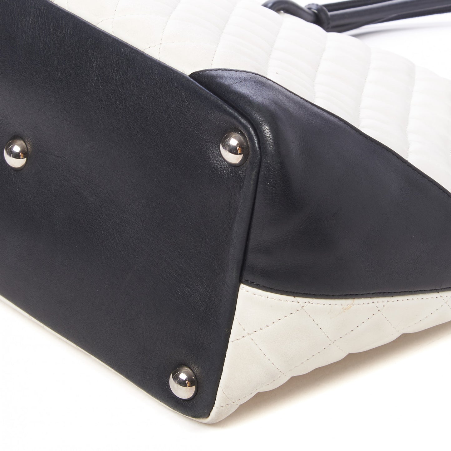 Calfskin Quilted Large Cambon Tote White Black