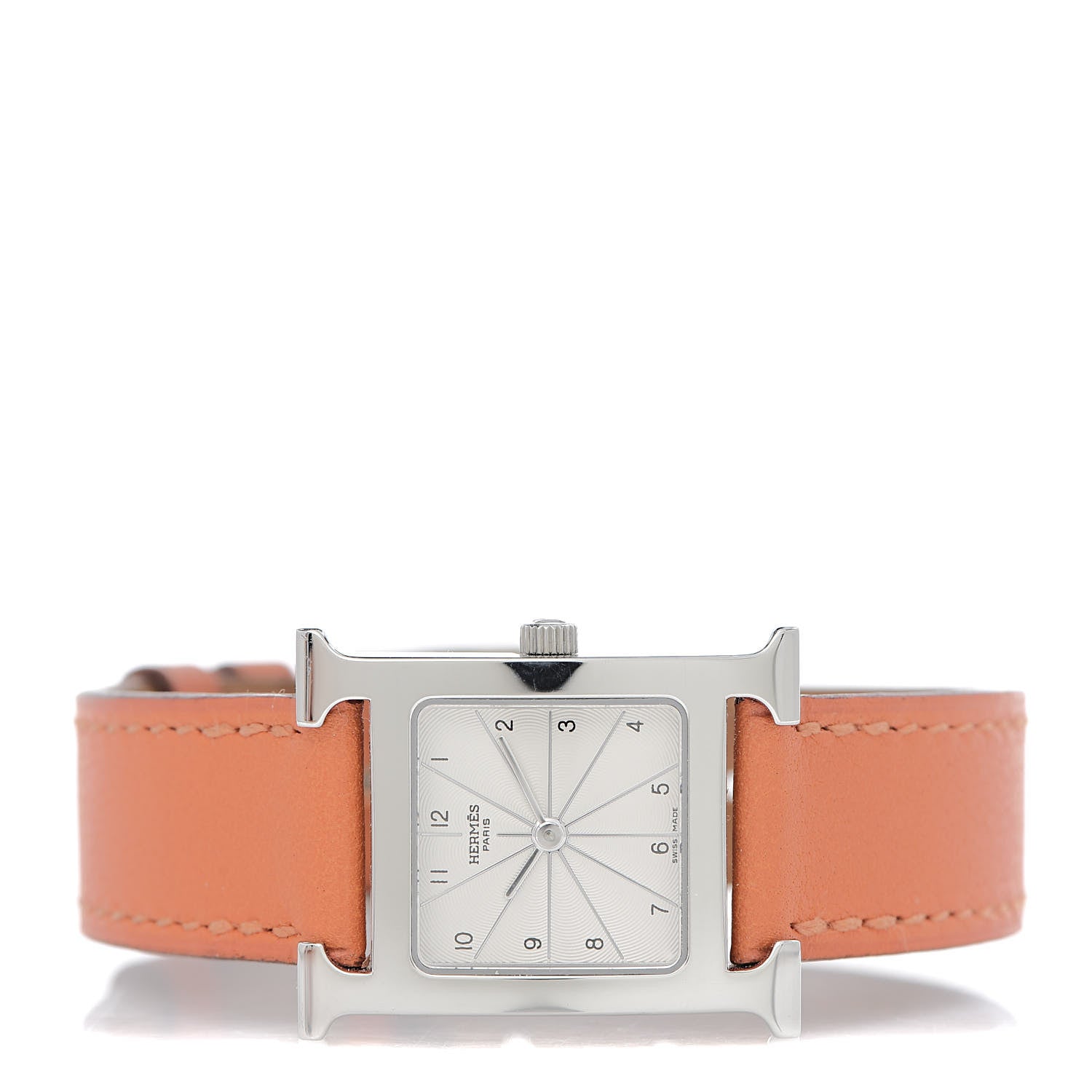 Hermes Stainless Steel Swift 21mm Heure H Hour Quartz Watch Orange 3 of 7