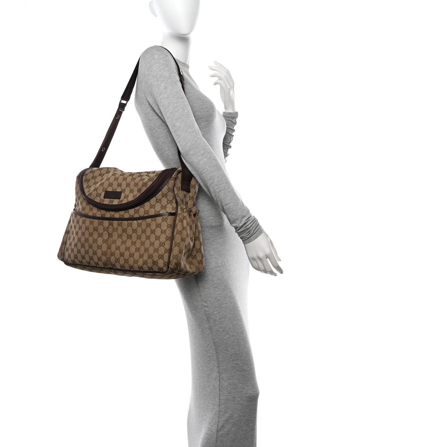 Gucci Monogram Natural Pigskin Large Diaper Bag Beige Ebony Cocoa Dark Chocolate 2 of 14