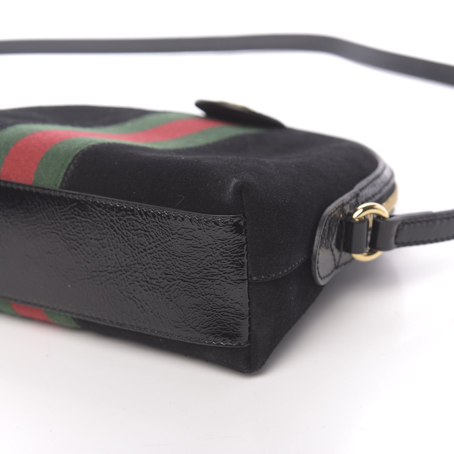 Suede Patent Web GG Small Ophidia Dome Shoulder Bag Black