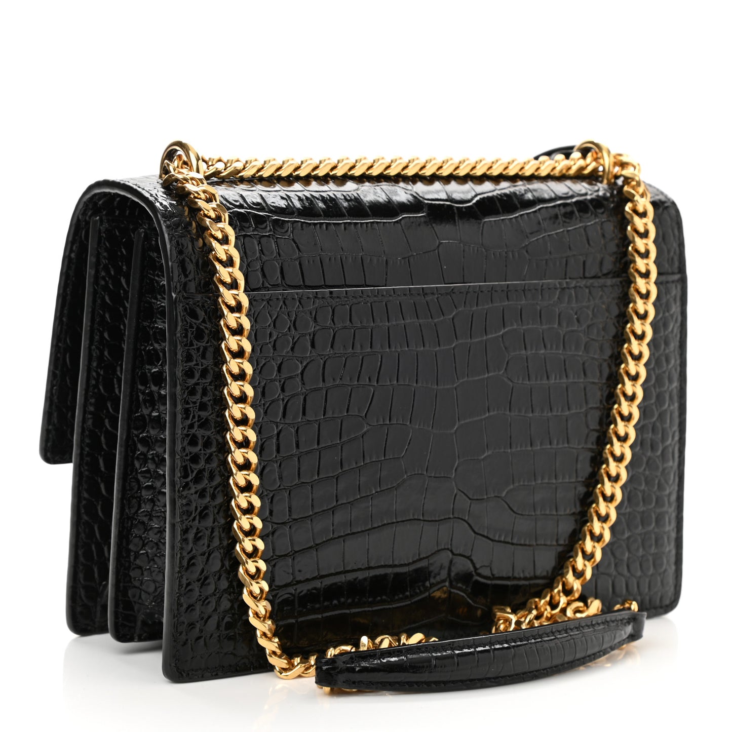 Calfskin Crocodile Embossed Medium Monogram Sunset Black