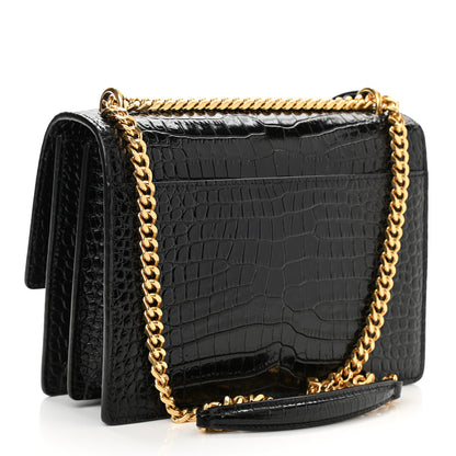 Saint Laurent Calfskin Crocodile Embossed Medium Monogram Sunset Black 3 of 10