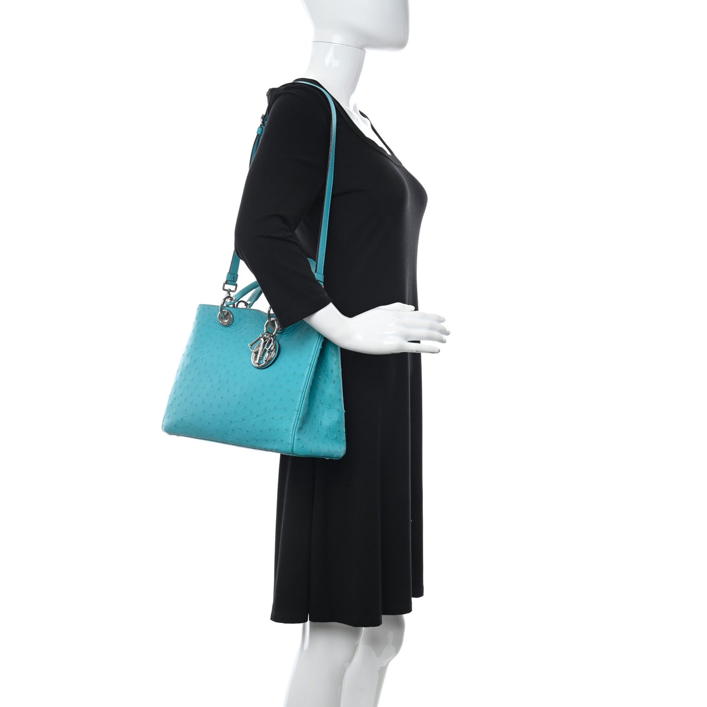 Ostrich Medium Diorissimo Tote Turquoise