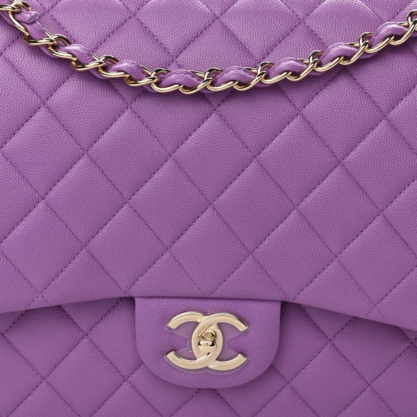 Caviar Quilted Maxi Double Flap Purple