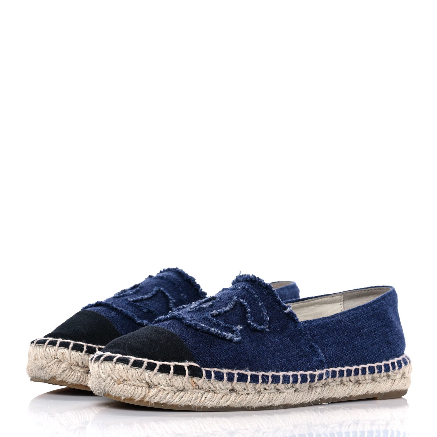 Chanel Denim Toile CC Espadrilles 37 Navy Black 3 of 9