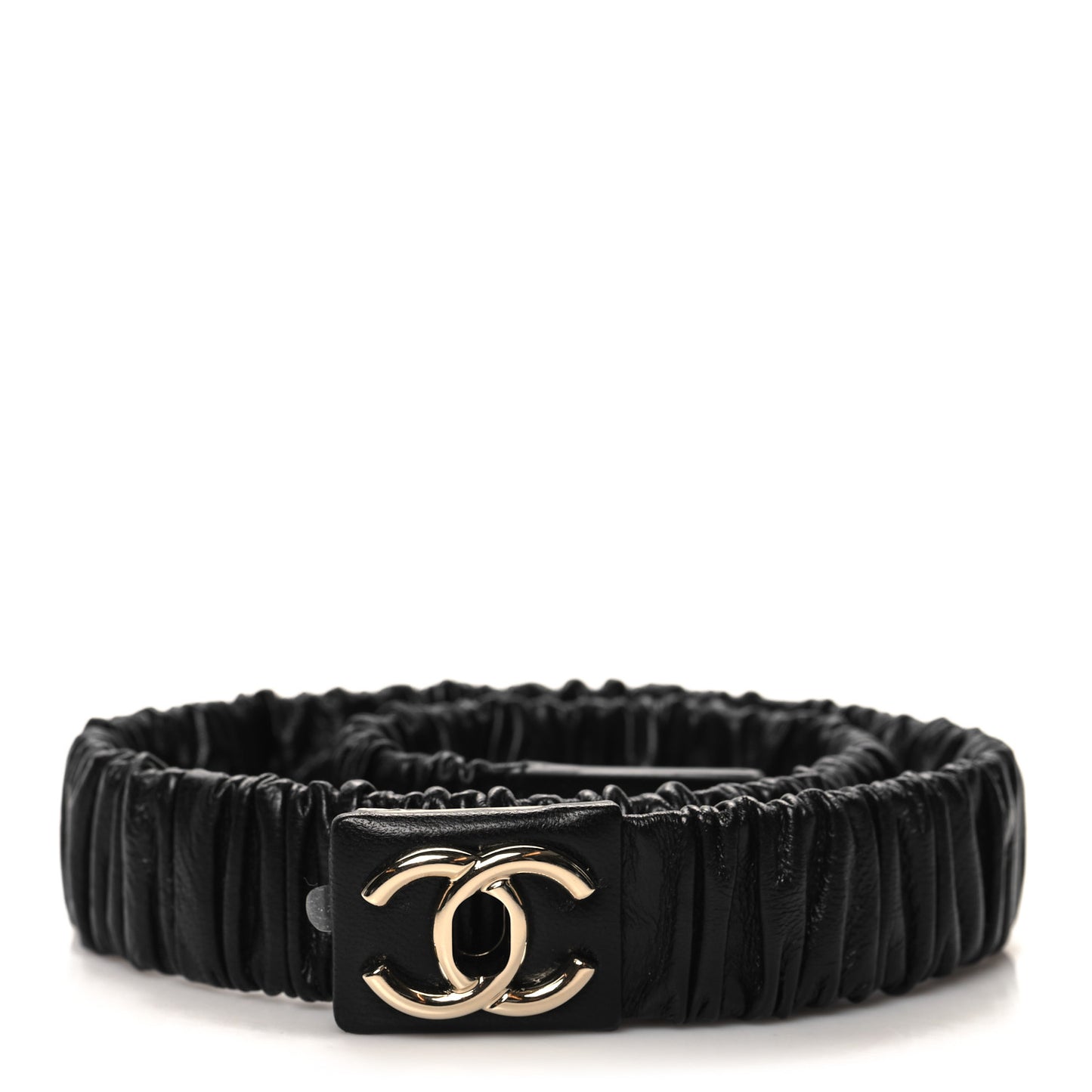 Lambskin Ruched Turn Lock CC Belt 70 28 Black