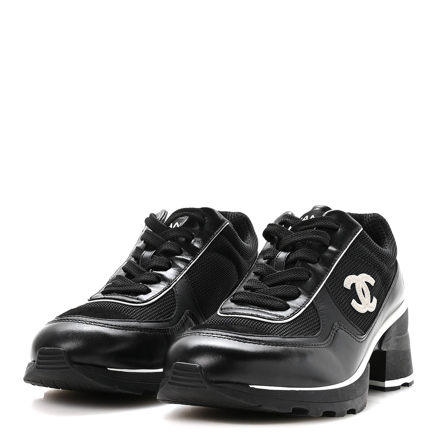 Mixed Fibers Suede Shiny Calfskin Womens CC Sneakers 39.5 Black
