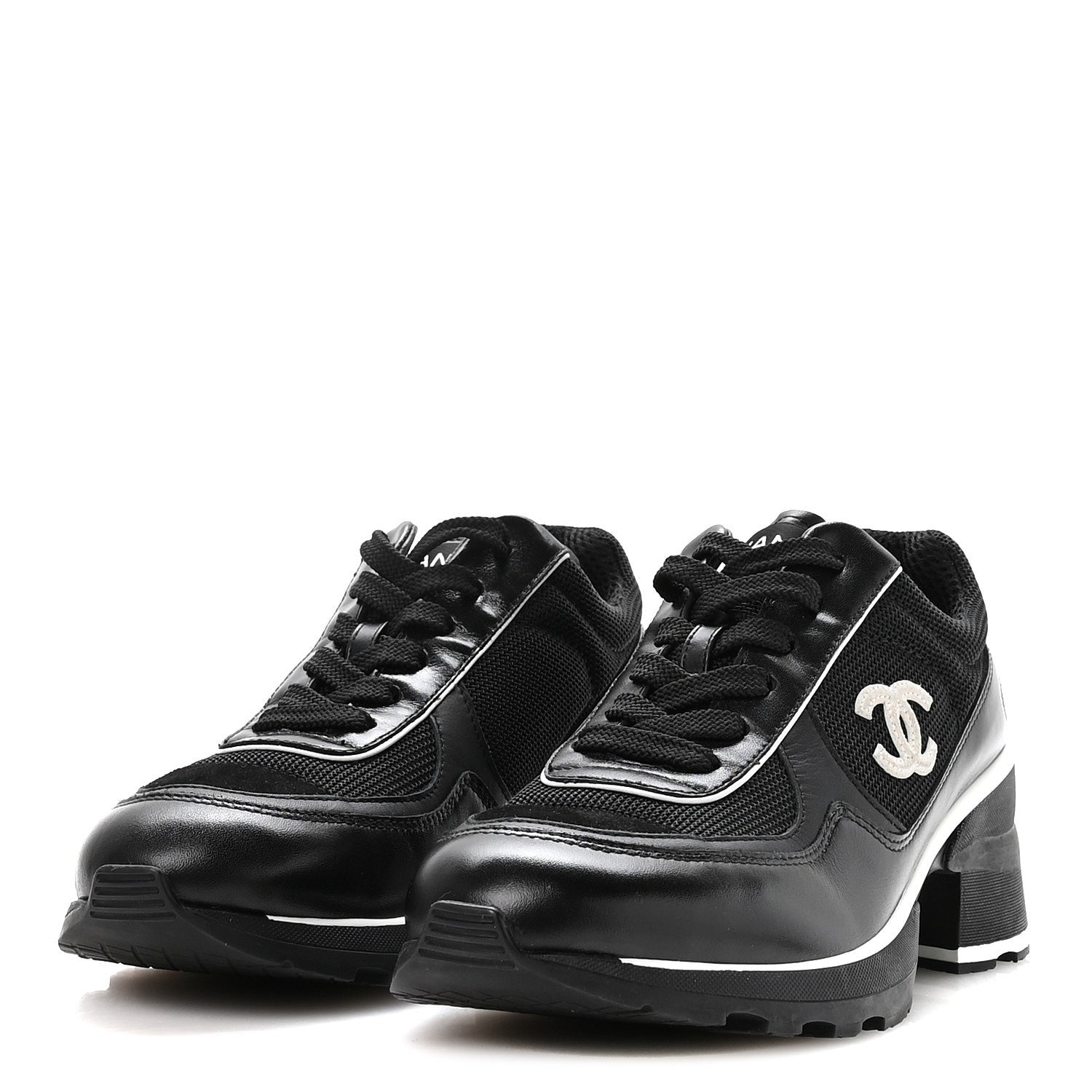 Chanel Mixed Fibers Suede Shiny Calfskin Womens CC Sneakers 39.5 Black 4 of 9