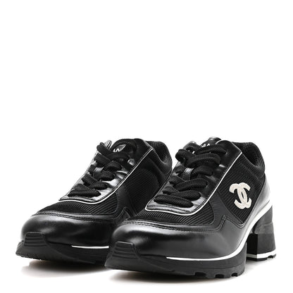 Chanel Mixed Fibers Suede Shiny Calfskin Womens CC Sneakers 39.5 Black 4 of 9