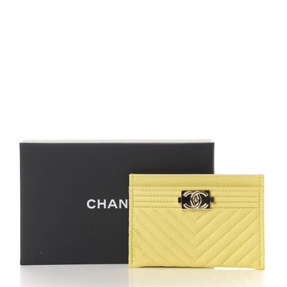 Chanel Caviar Chevron Quilted Boy Card Holder Yellow 7 of 7