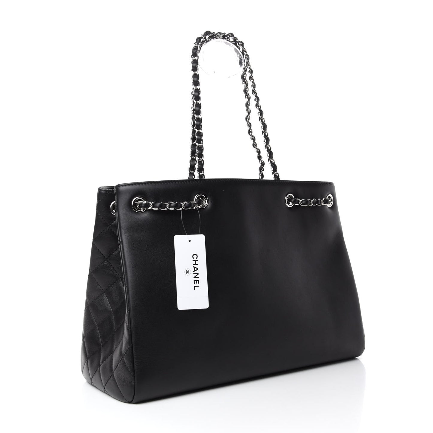 Calfskin Woven Chain Large Shopping Bag Black