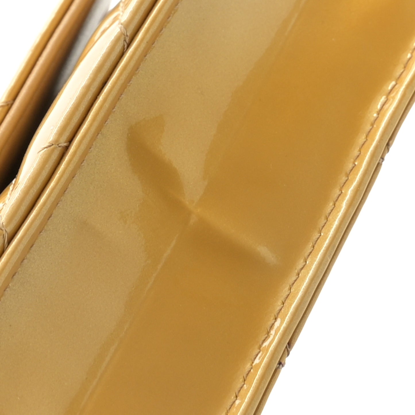 Metallic Patent Quilted Wallet On Chain WOC Gold