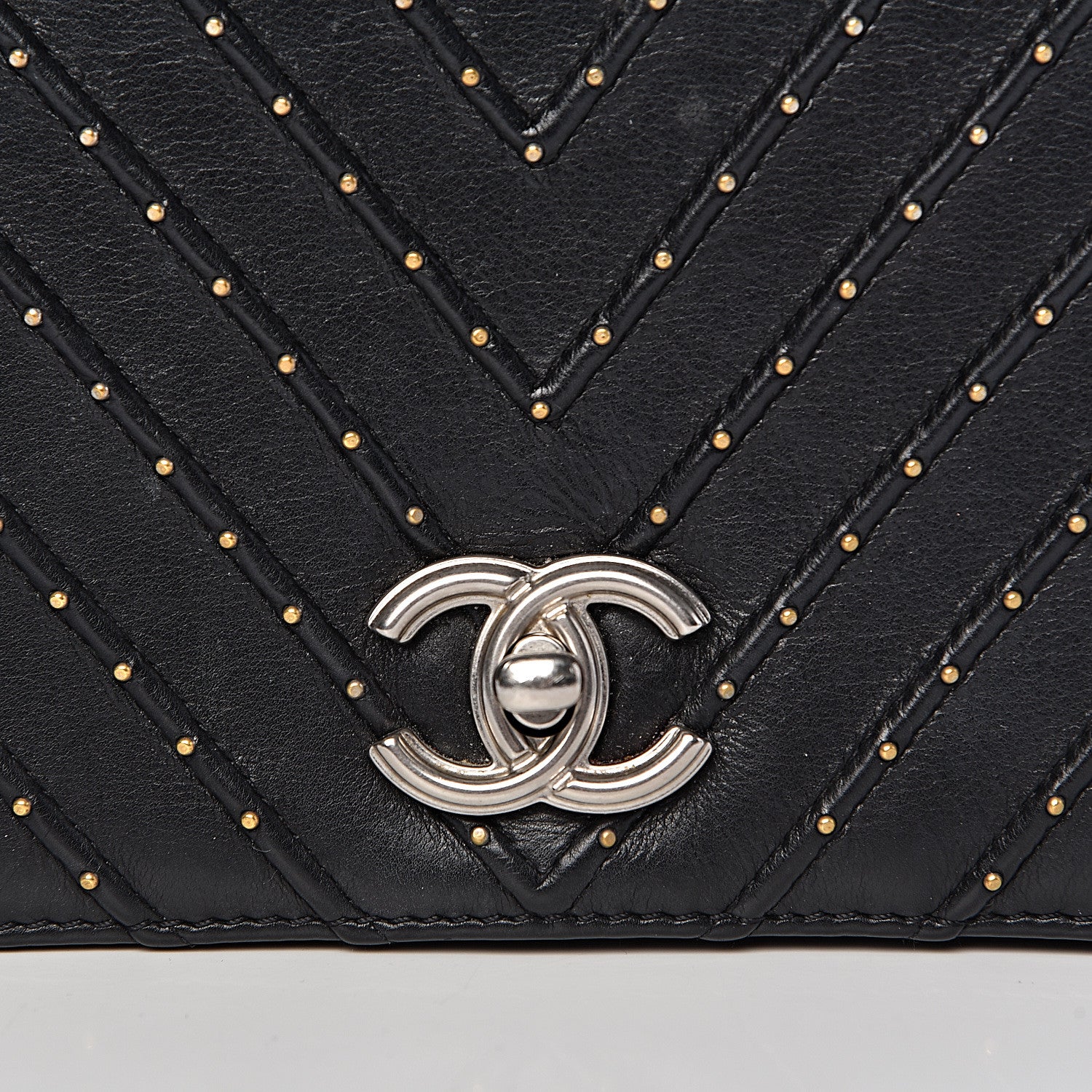 Chanel Calfskin Studded Chevron Quilted Flap Black 11 of 12