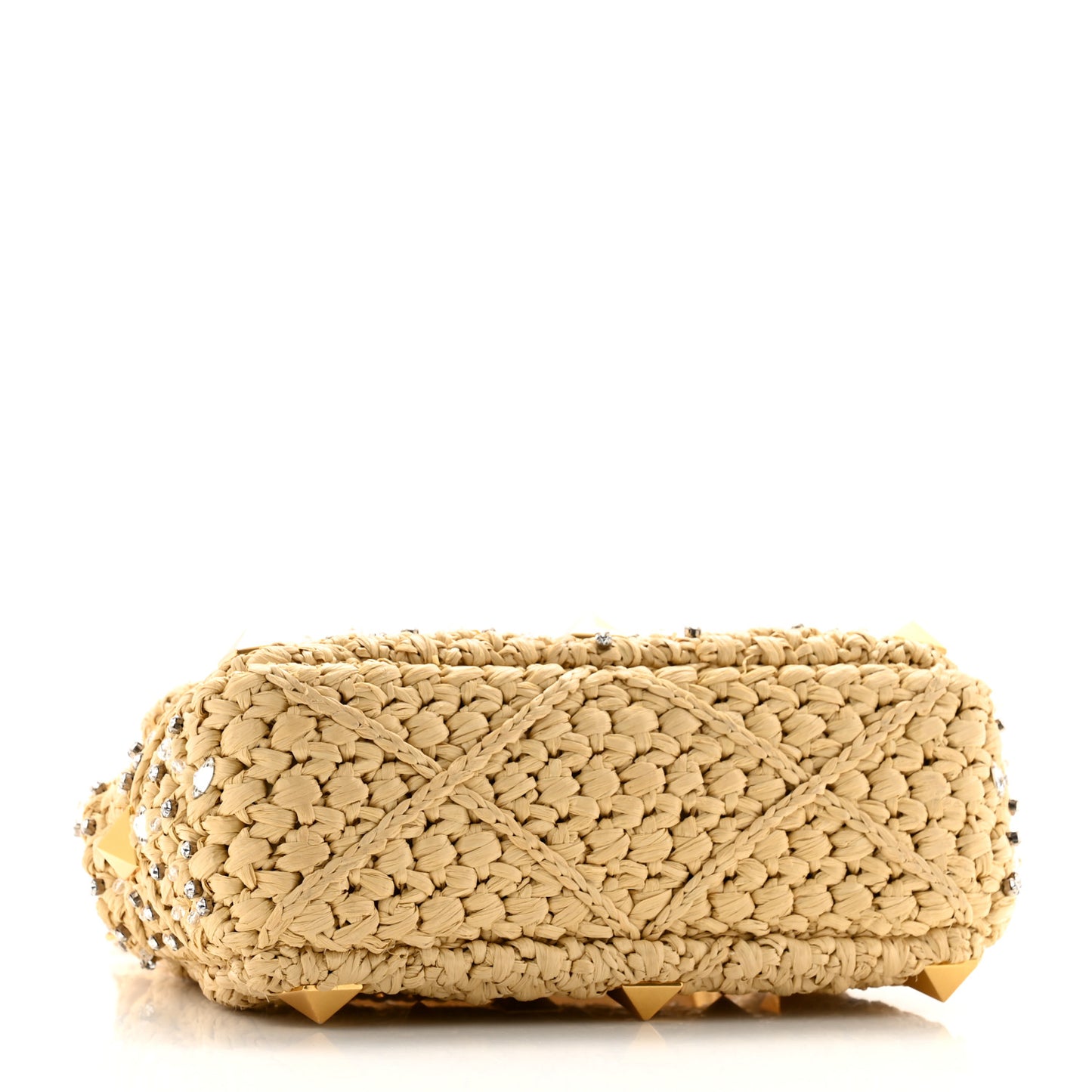 Raffia Crystal Medium Roman Stud Shoulder Bag Naturale Crystal