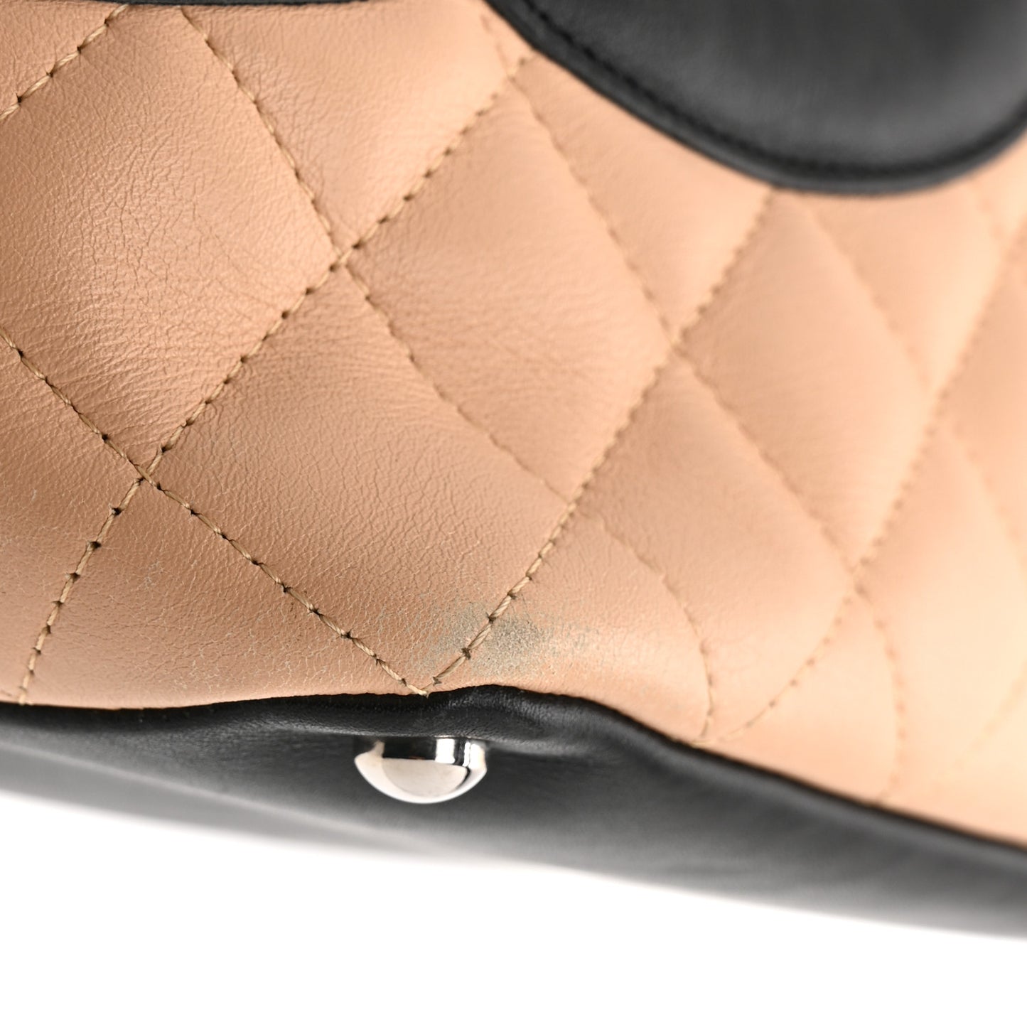 Calfskin Quilted Medium Cambon Tote Beige Black